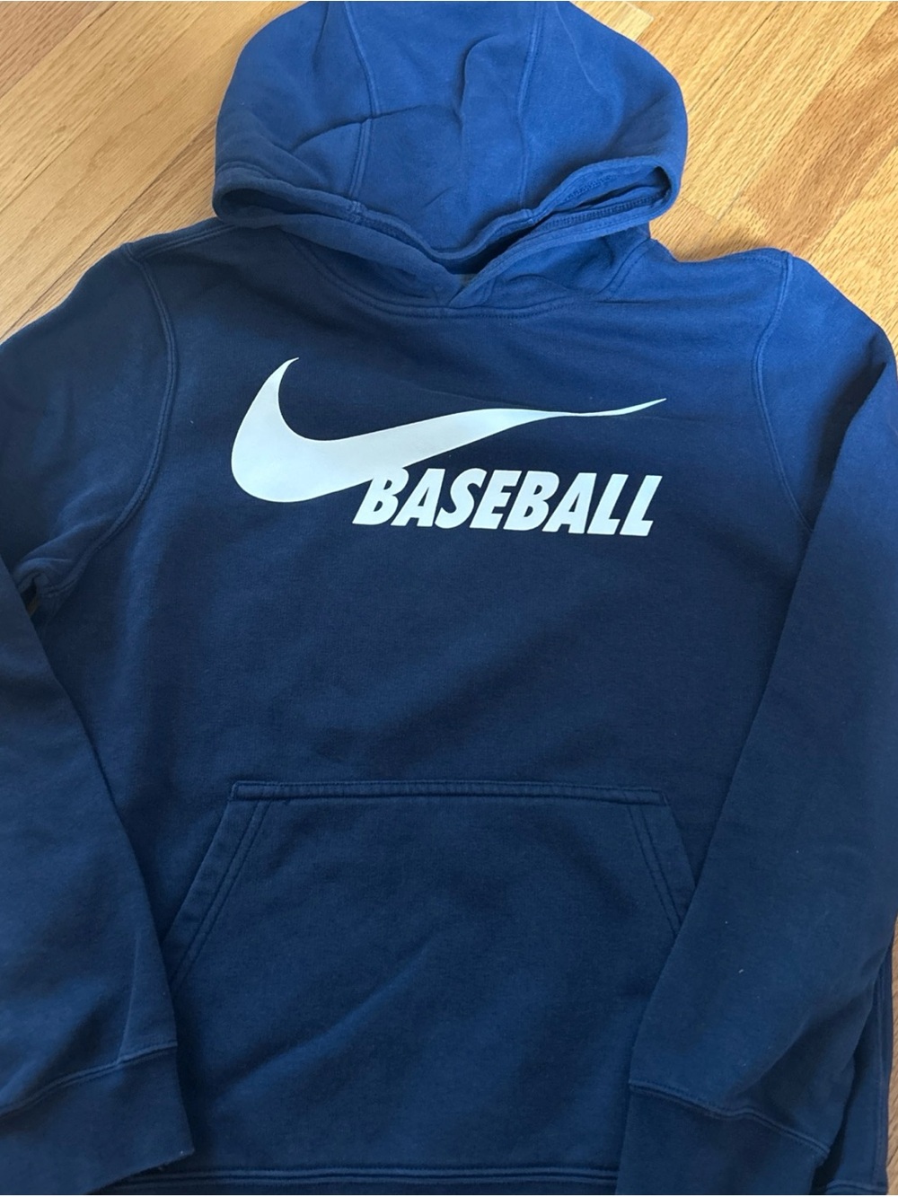 Nike Navy Blue Hoodie with White Swoosh and BASEBALL Graphic